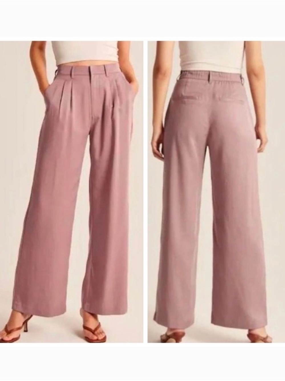 Abercrombie and Fitch Sloane Tailored Wide Leg Pants in Dusty Pink